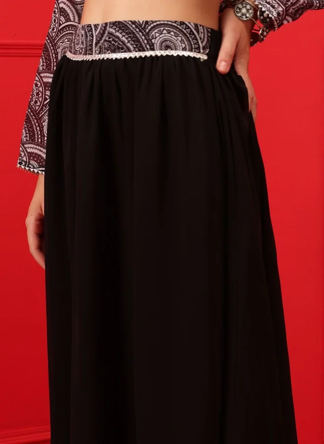 Indo Street Embellished Black Top & Skirt Set for Women
