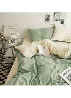INFOSUN Duvet Cover Set Single Size 4 Pcs, Include 1 Quilt Cover 150 x 200cm & 2 Pillow Cases 48 x 74cm & 1 Bedsheet 235 x 250cm, Super Soft Quality Cotton Bedding Set, NO Comforter - Matcha Orange  - Image 2