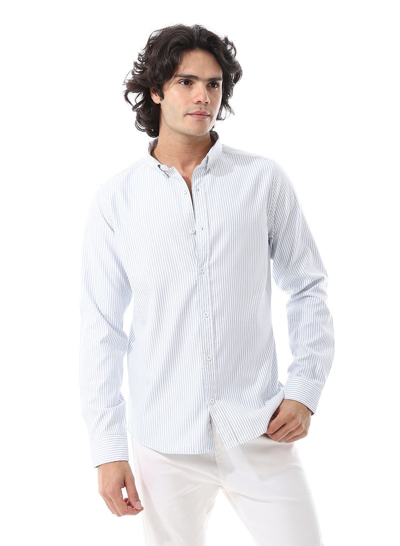 Andora Candy Stripes Pattern Turn Down Collar Oxford Shirt_ White & Mint Green  - Image 1