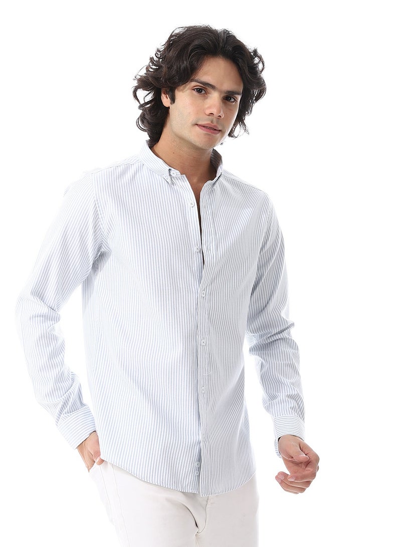 Andora Candy Stripes Pattern Turn Down Collar Oxford Shirt_ White & Mint Green  - Image 2