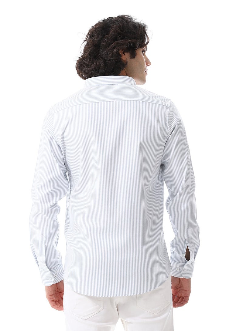 Andora Candy Stripes Pattern Turn Down Collar Oxford Shirt_ White & Mint Green  - Image 3