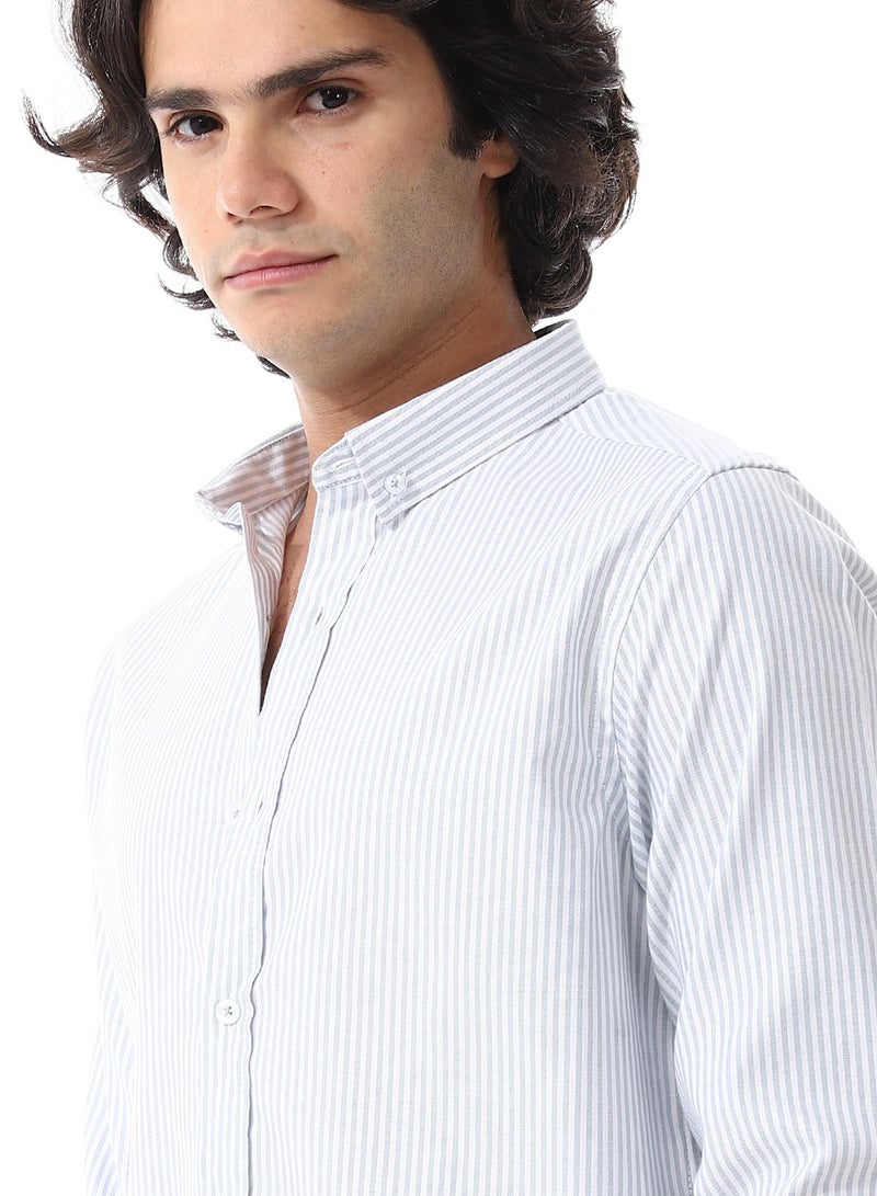 Andora Candy Stripes Pattern Turn Down Collar Oxford Shirt_ White & Mint Green  - Image 4