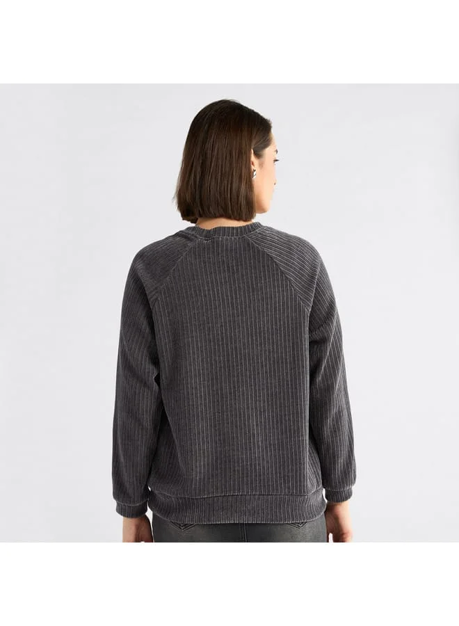 Splash FAV Textured Round Neck Sweatshirt with Raglan Sleeves