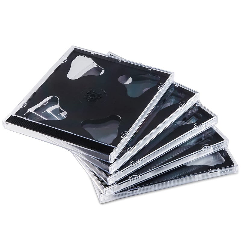 Maxtek 104 mm Standard Double 2 Discs Capacity Clear CD Jewel Case with Black Tray 50 Pack