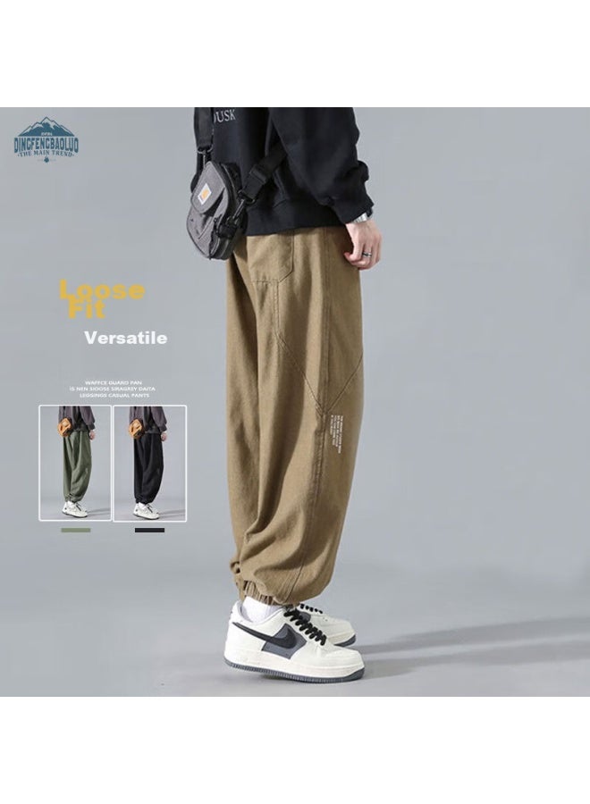 Dingfengbaoluo Men's Cargo Pants, Autumn And Winter Loose Casual Trousers, Elastic Ankle, Large Size, Men's Sports Yk537, Coffee Color, 2XL - Image 1