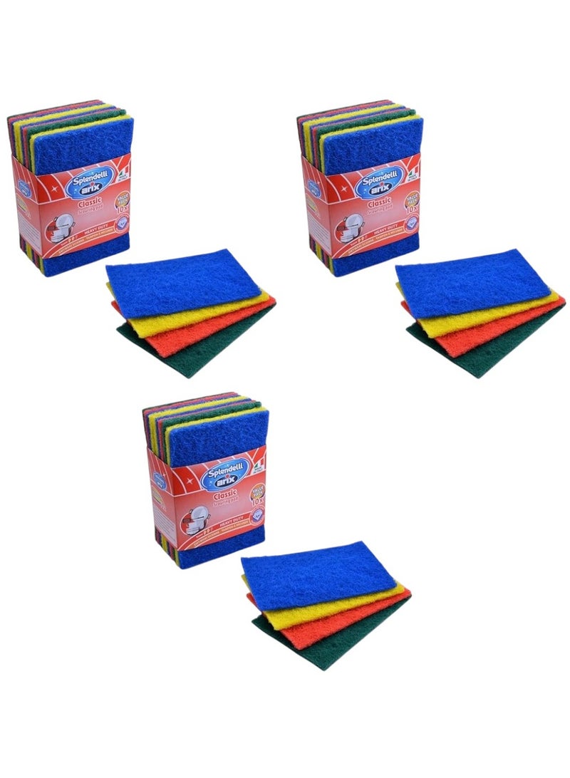Arix-Splendelli Classic Colorful Scouring Pads – Pack of 3 x 10PCS (Total 30 Pads) | Heavy-Duty Abrasive Cleaning Solution