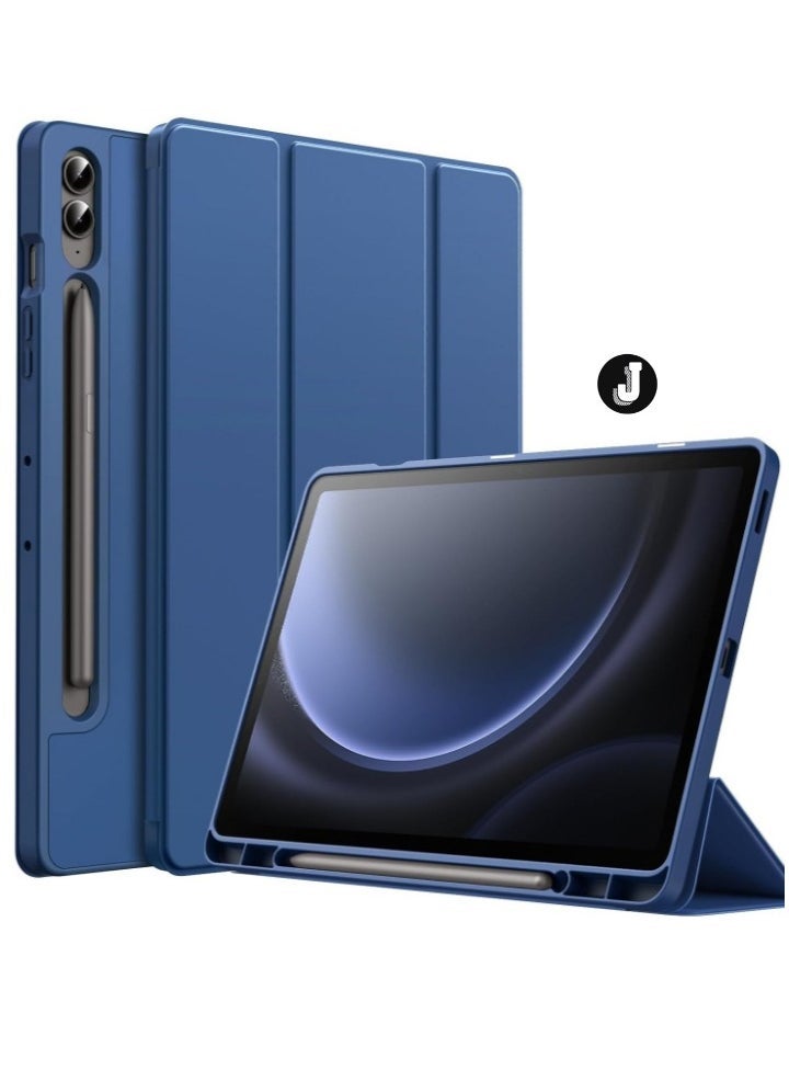 JAJEEK "2024 Case for Samsung Galaxy Tab S9 FE+ / S9 FE Plus 12.4-Inch – Soft TPU Tri-Fold Stand Protective Cover with S Pen Holder, S Pen Charging Support, Auto Wake/Sleep (Navy)" - Image 1