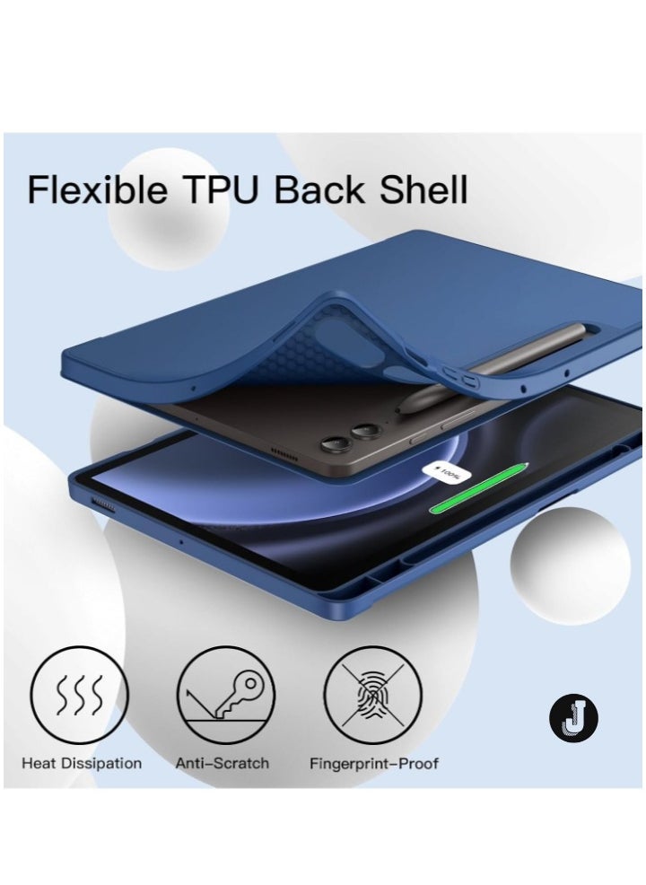 JAJEEK "2024 Case for Samsung Galaxy Tab S9 FE+ / S9 FE Plus 12.4-Inch – Soft TPU Tri-Fold Stand Protective Cover with S Pen Holder, S Pen Charging Support, Auto Wake/Sleep (Navy)" - Image 4
