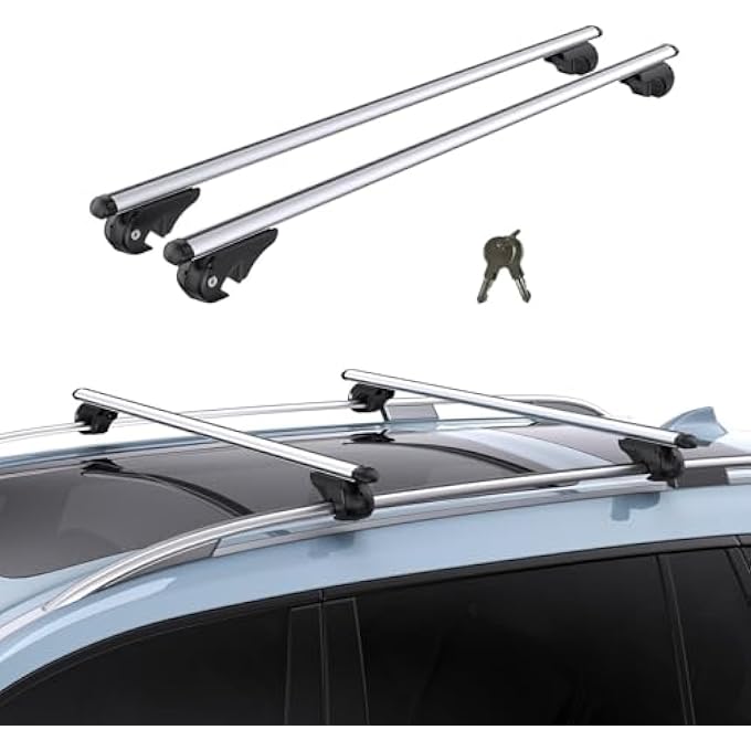 rayihni حامل سقف مع قضبان عرضية مع 4 أقفال مضادة للسرقة، حامل سقف من الألمنيوم شديد التحمل بطول 135 سم (سعة 90 كجم)، قضبان عرضية عالمية تناسب معظم المركبات/سيارات الدفع الرباعي ذات القضبان الجانبية المرتفعة، مجموعة واحدة من 2 - Image 1