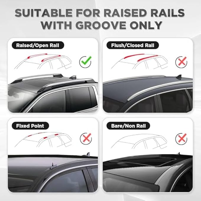 rayihni حامل سقف مع قضبان عرضية مع 4 أقفال مضادة للسرقة، حامل سقف من الألمنيوم شديد التحمل بطول 135 سم (سعة 90 كجم)، قضبان عرضية عالمية تناسب معظم المركبات/سيارات الدفع الرباعي ذات القضبان الجانبية المرتفعة، مجموعة واحدة من 2 - Image 2