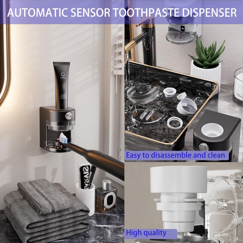 Wekity Toothpaste Squeezer, Bathroom Wall Mounted Electric Toothpaste Dispenser with Adjustable Toothpaste Dispensing Amount, Automatic Toothpaste Dispenser for Adults and Kids (Black) - Image 5