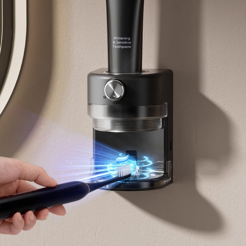 Wekity Toothpaste Squeezer, Bathroom Wall Mounted Electric Toothpaste Dispenser with Adjustable Toothpaste Dispensing Amount, Automatic Toothpaste Dispenser for Adults and Kids (Black) - Image 1