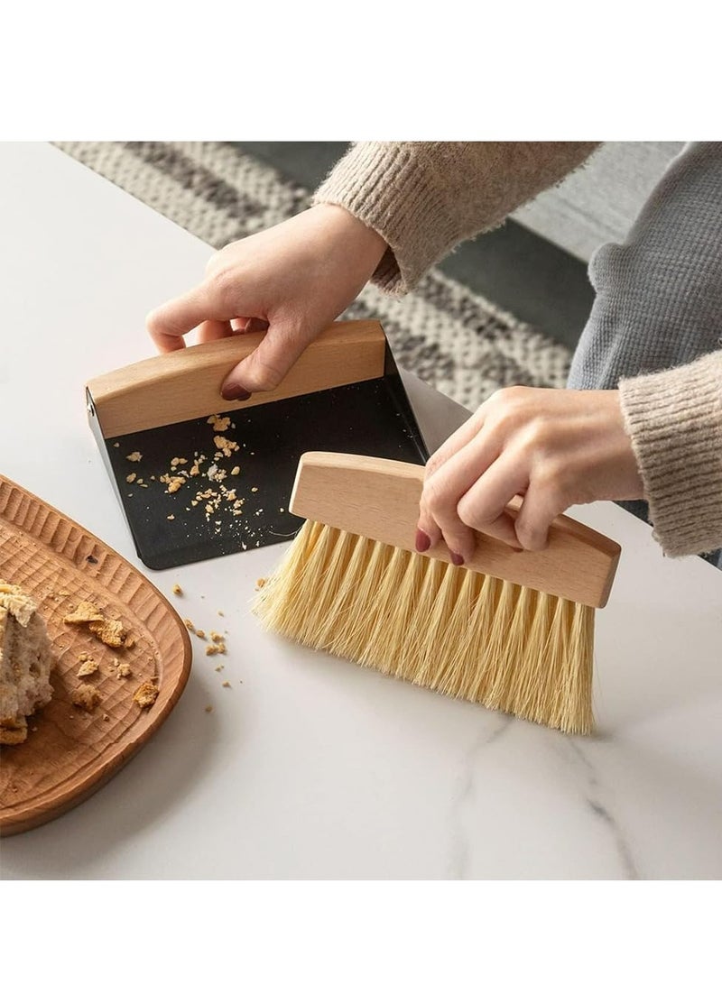 Oasisgalore Mini Metal Dustpan & Brush Set: Wooden Handle, Portable for Countertop Cleaning. - Image 1