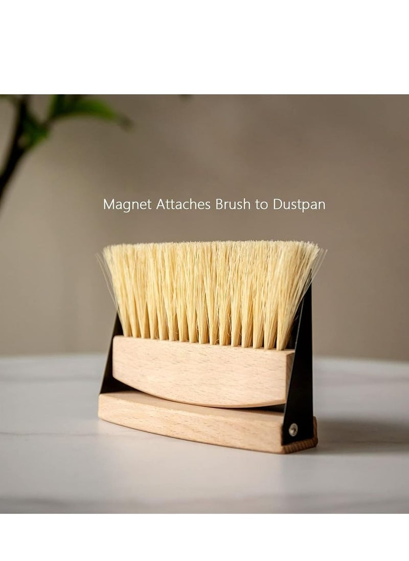 Mini Metal Dustpan & Brush Set: Wooden Handle, Portable for Countertop Cleaning.