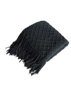 SYOSI Acrylic Knitted Throw Blanket Lightweight and Soft Cozy Decorative Woven with Tassels for Travel Couch Bed Sofa Available All Year Round Dark Grey  - Image 1