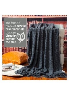 SYOSI Acrylic Knitted Throw Blanket Lightweight and Soft Cozy Decorative Woven with Tassels for Travel Couch Bed Sofa Available All Year Round Dark Grey  - Image 3