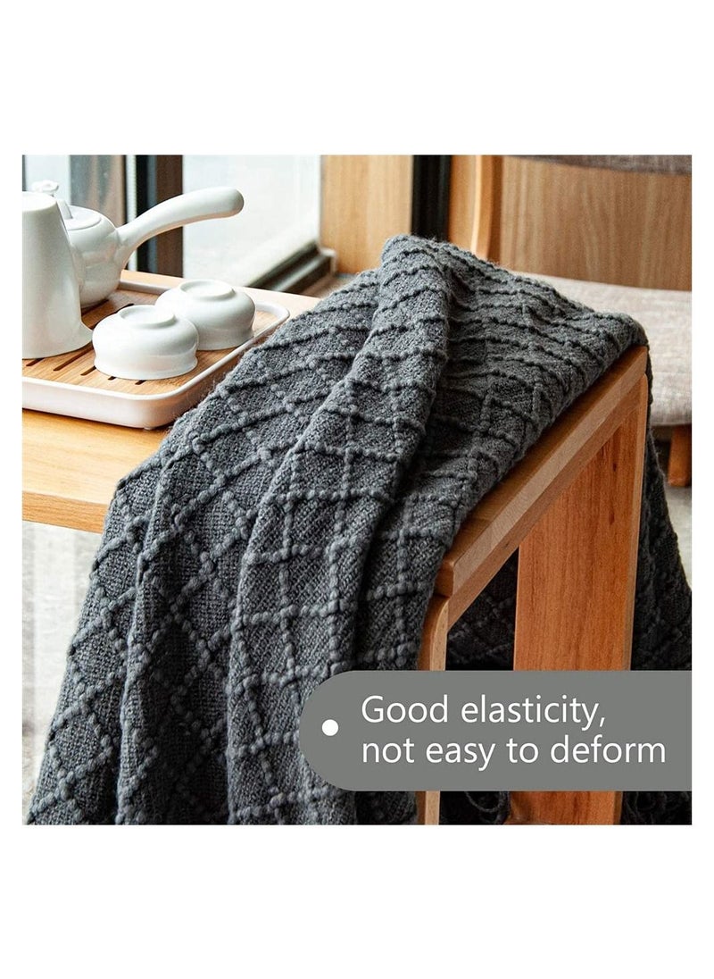 SYOSI - Acrylic Knitted Throw Blanket Lightweight and Soft Cozy Decorative Woven with Tassels for Travel Couch Bed Sofa Available All Year Round Dark Grey - Image 1