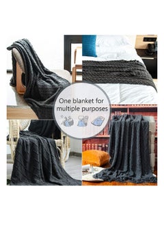SYOSI Acrylic Knitted Throw Blanket Lightweight and Soft Cozy Decorative Woven with Tassels for Travel Couch Bed Sofa Available All Year Round Dark Grey  - Image 2