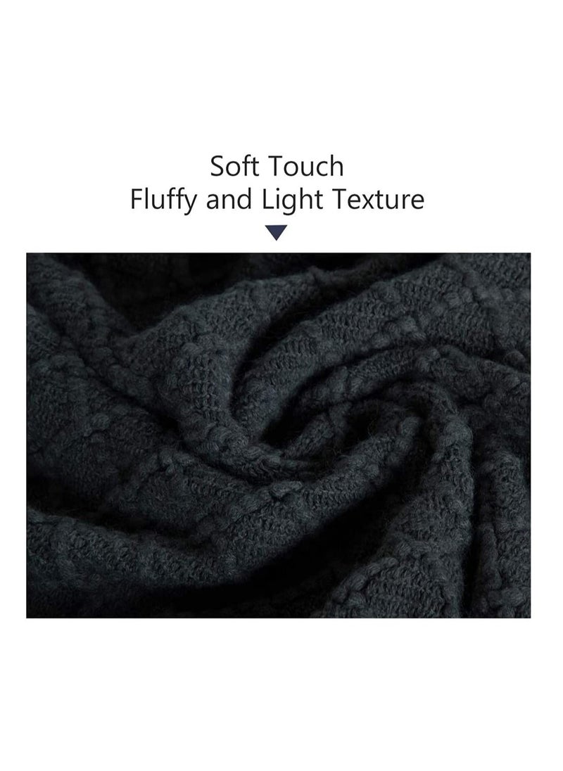 SYOSI - Acrylic Knitted Throw Blanket Lightweight and Soft Cozy Decorative Woven with Tassels for Travel Couch Bed Sofa Available All Year Round Dark Grey - Image 1