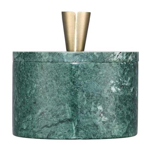Queenza Marble Salt Cellar with Lid and Brass Knob (Green) - Image 1