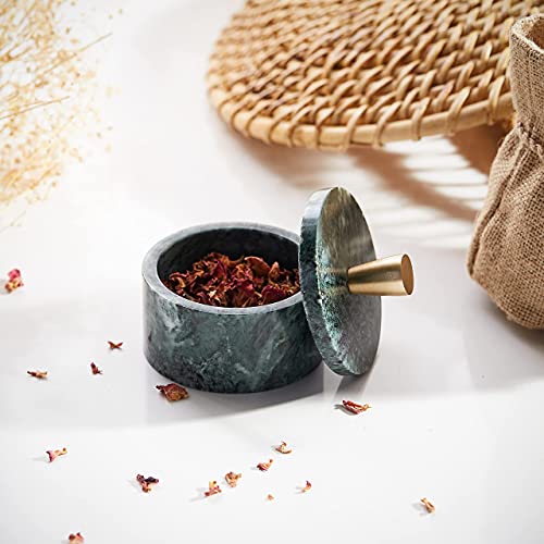 Queenza Marble Salt Cellar with Lid and Brass Knob (Green) - Image 5