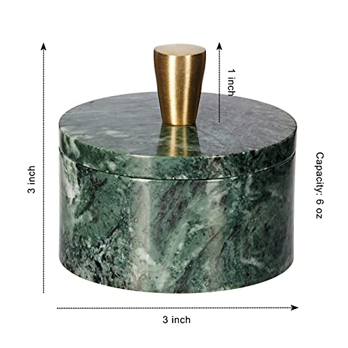 Queenza Marble Salt Cellar with Lid and Brass Knob (Green) - Image 3