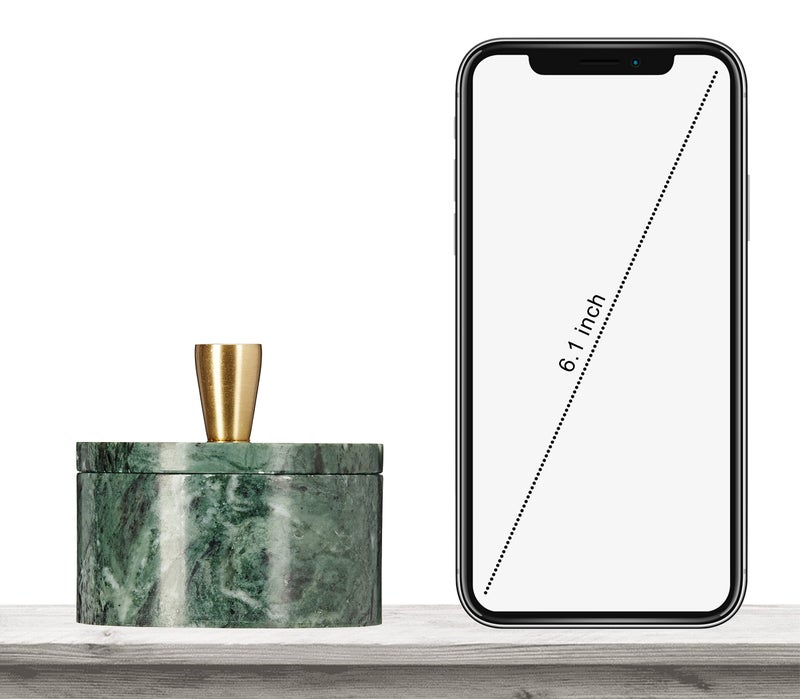 Queenza Marble Salt Cellar with Lid and Brass Knob (Green) - Image 4