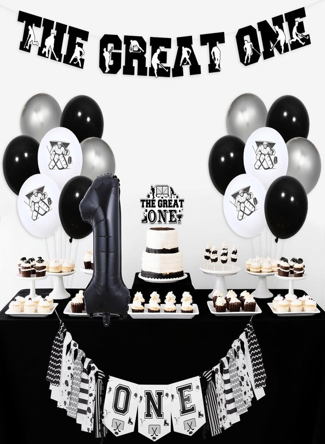 Balterever Ice Hockey 1st Birthday Decorations for Boy the Great One Hockey Banner Backdrop 1st Bday Cake Topper High Chair Banner the Great One Birthday Party Supplies for Sports Party Supplies - Image 2