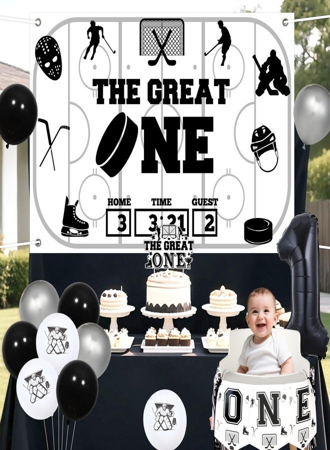 Balterever Ice Hockey 1st Birthday Decorations for Boy the Great One Hockey Banner Backdrop 1st Bday Cake Topper High Chair Banner the Great One Birthday Party Supplies for Sports Party Supplies - Image 3