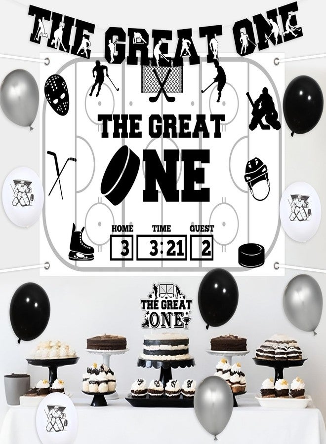 Balterever Ice Hockey 1st Birthday Decorations for Boy the Great One Hockey Banner Backdrop 1st Bday Cake Topper High Chair Banner the Great One Birthday Party Supplies for Sports Party Supplies - Image 4