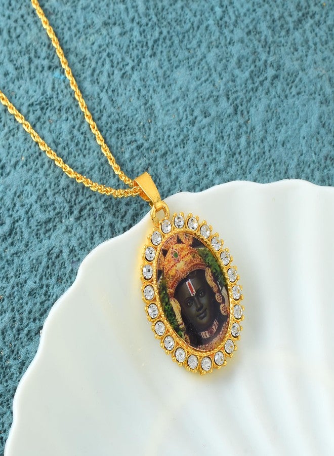 Superstore18 Spiritual Ayodhya Ram Lalla Pictorial Pendant - Brass Gold-Plated Necklace with CZ Accents for Men and Women (SST6695PCRM) - Image 3