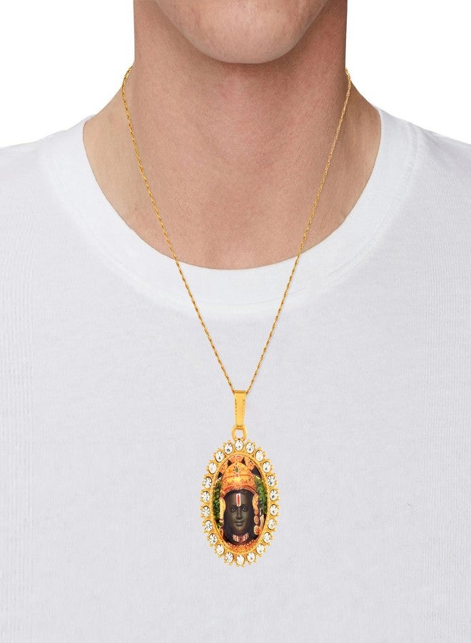 Superstore18 Spiritual Ayodhya Ram Lalla Pictorial Pendant - Brass Gold-Plated Necklace with CZ Accents for Men and Women (SST6695PCRM) - Image 4