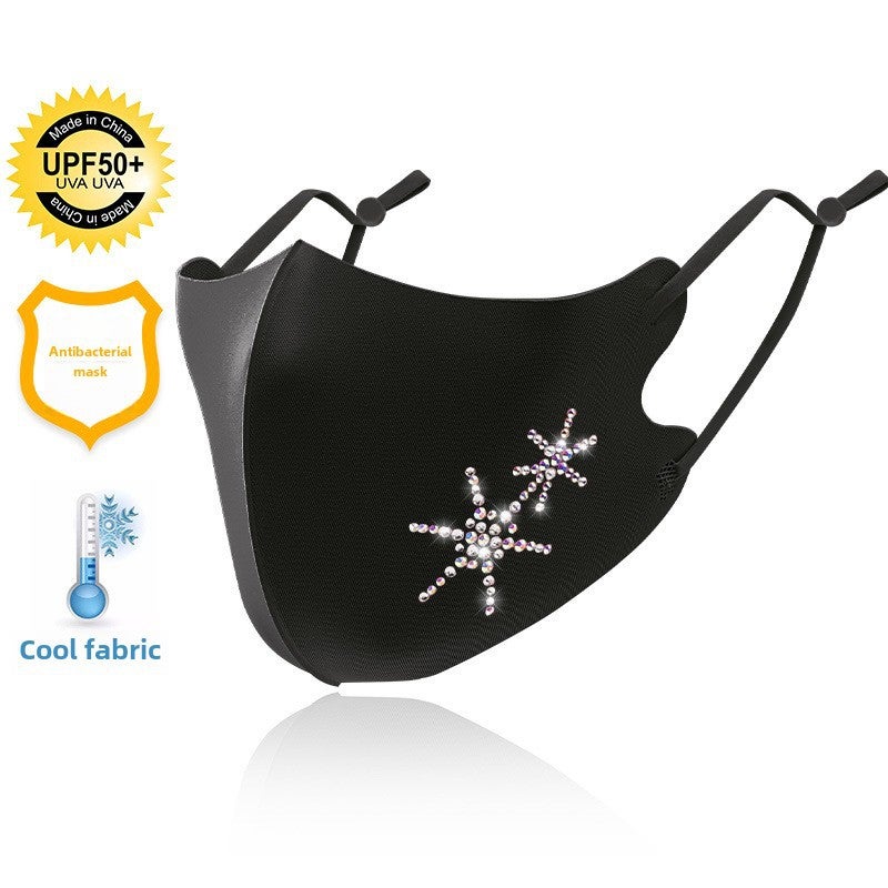 Adjustable Rhinestone Ice Silk Mask Breathable Cool Black starfish 