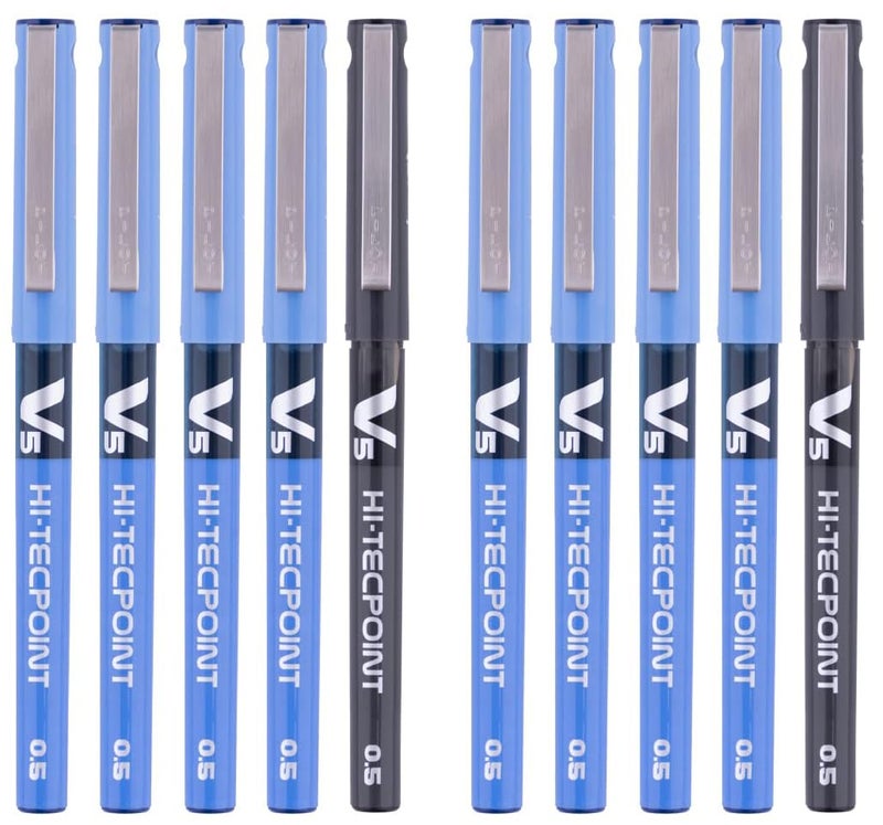 PILOT قلم حبر سائل رولر بال من هاي-تيك بوينت V5 0.5 مم ذو نقطة دقيقة جداً | عبوة من 12 (4 أزرق + 2 أسود) - Image 1