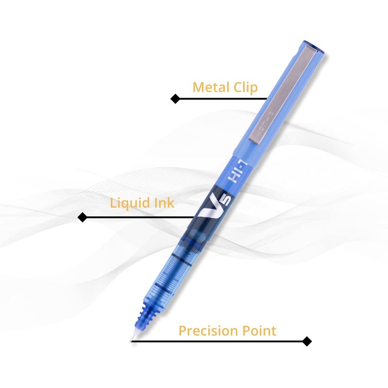 PILOT قلم حبر سائل رولر بال من هاي-تيك بوينت V5 0.5 مم ذو نقطة دقيقة جداً | عبوة من 12 (4 أزرق + 2 أسود) - Image 2