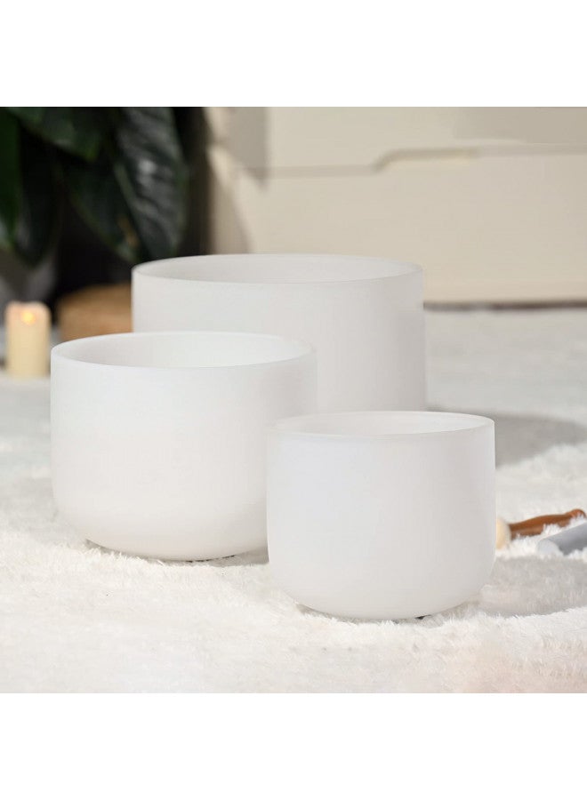 CVNC 440HZ 7"G+9"E+11"C 3 PCS Frosted Crystal Singing Bowls Set with Bag Mallets and Rubber O-rings for Sound Healing Bath Therapy Meditation Yoga Instrument Zen - Image 1