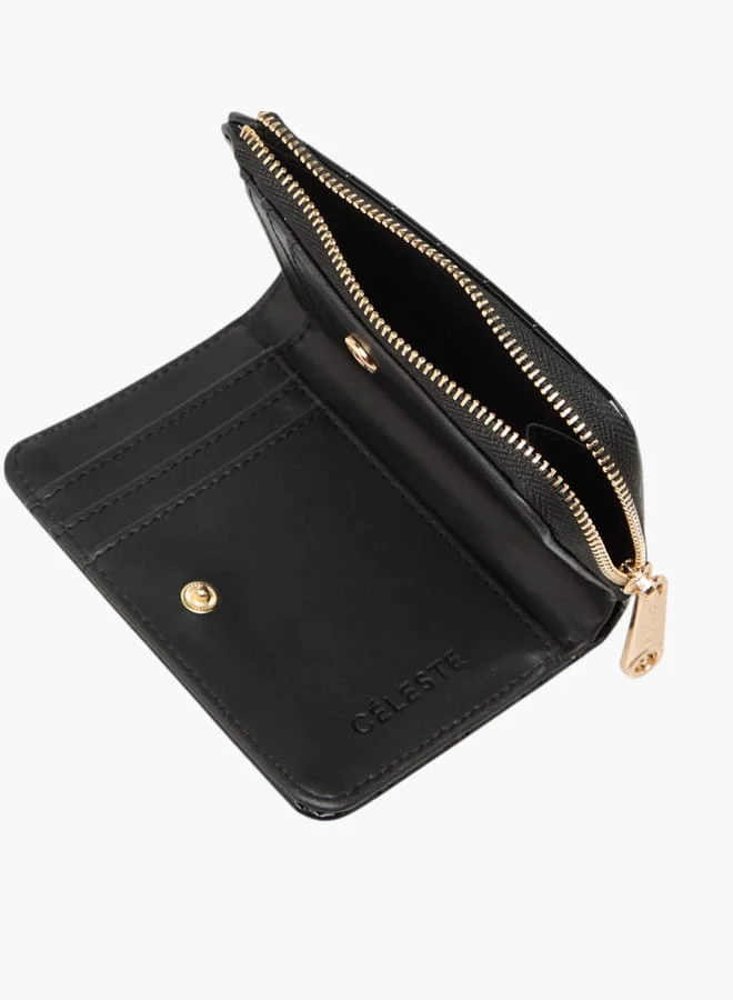 سيليست Womens Textured Bi-Fold Wallet With Zip Closure