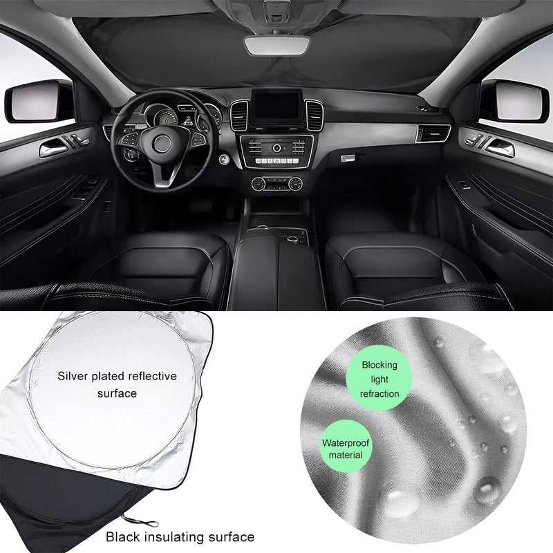 MUQIDA Car Windshield Sun Shade with Storage Pouch, Foldable Automotive Window Sunshade Reflective Screen Visor Protector, Vehicle Visor Shield Cover for UV Rays and Sun Heat Protection (63"×33.5") - Image 5