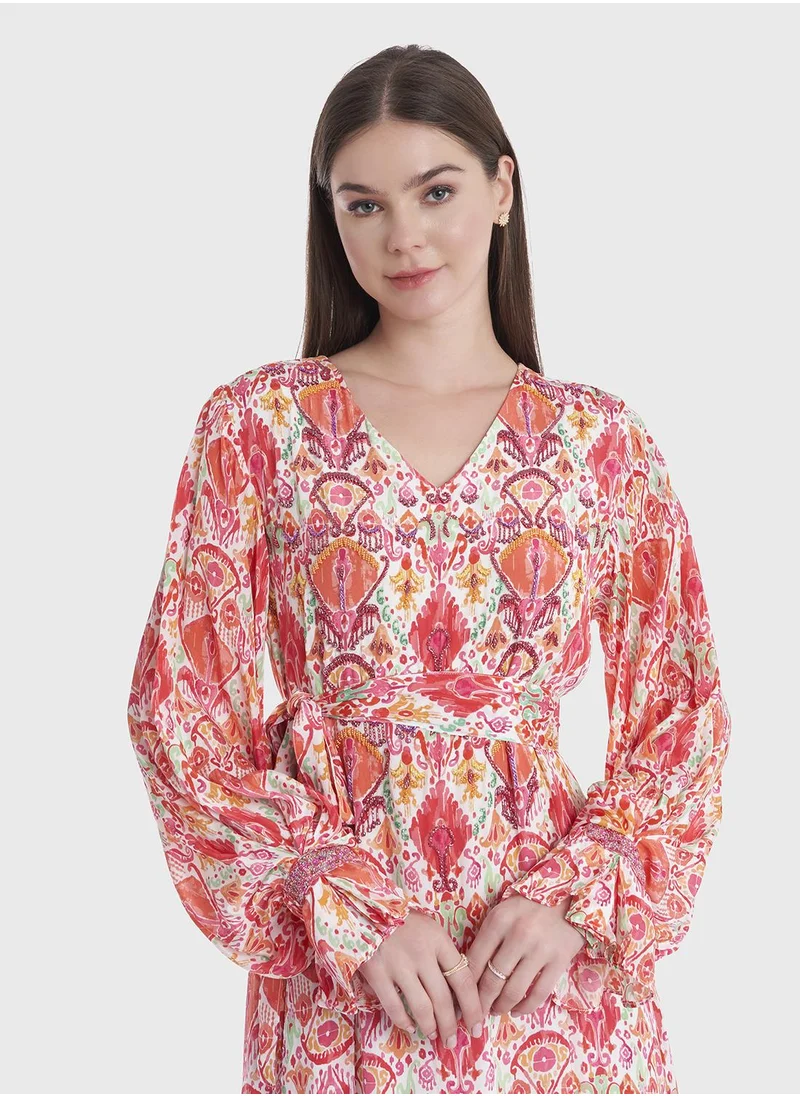 كشخة Abstract Printed Modest Dress