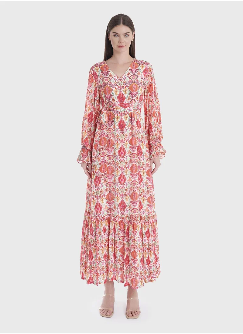 كشخة Abstract Printed Modest Dress
