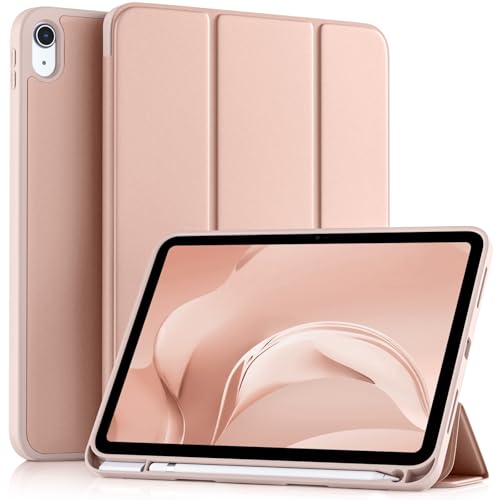 Akkerds Compatible with iPad (A16) 11th Generation Case 11 Inch 2025, for iPad 10th Generation Case 10.9 Inch 2022 with Pencil Holder, Slim Trifold Stand Protective Cover with Soft TPU Back, Rose Pink - Image 1