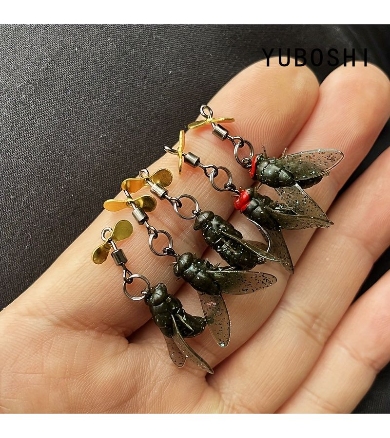 Black 5pcs Realistic Fly Fishing Lures with Propeller Soft Bait for Bass Trout Pike Salmon - Image 3