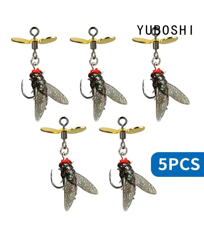 Black 5pcs Realistic Fly Fishing Lures with Propeller Soft Bait for Bass Trout Pike Salmon - Image 1