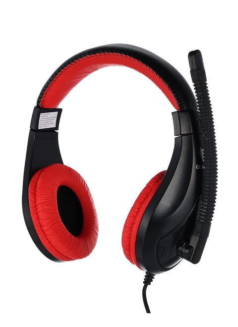 Multimedia stereo headphones. Integrated volume control located on headset cord. Adjustable microphone arm , 3.5mm plug , GM530 deep bass and comfortable design , soft headset caps with leather headband for DVD player , TV and PC - Black