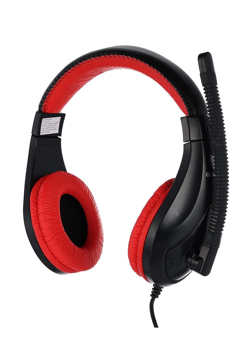 Gigamax - Multimedia stereo headphones. Integrated volume control located on headset cord. Adjustable microphone arm , 3.5mm plug , GM530 deep bass and comfortable design , soft headset caps with leather headband for DVD player , TV and PC - Black - Image 1