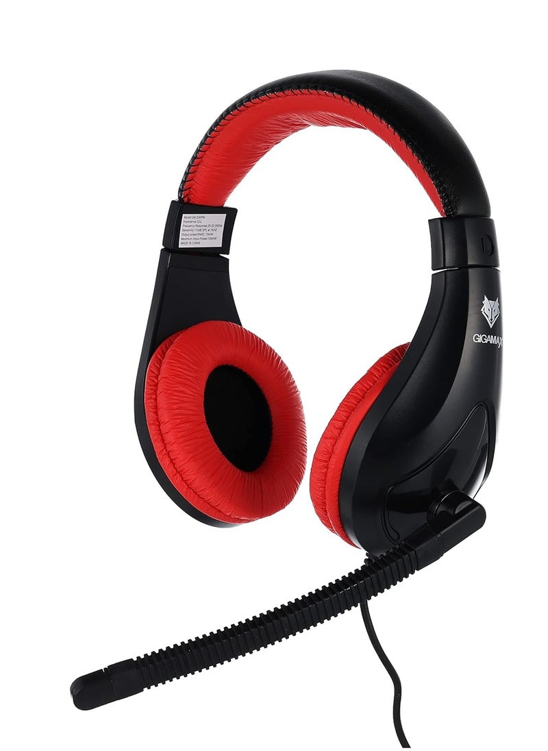 Gigamax - Multimedia stereo headphones. Integrated volume control located on headset cord. Adjustable microphone arm , 3.5mm plug , GM530 deep bass and comfortable design , soft headset caps with leather headband for DVD player , TV and PC - Black - Image 1