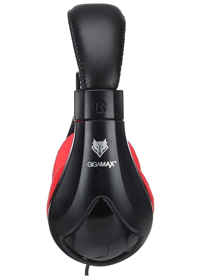 Gigamax - Multimedia stereo headphones. Integrated volume control located on headset cord. Adjustable microphone arm , 3.5mm plug , GM530 deep bass and comfortable design , soft headset caps with leather headband for DVD player , TV and PC - Black - Image 1