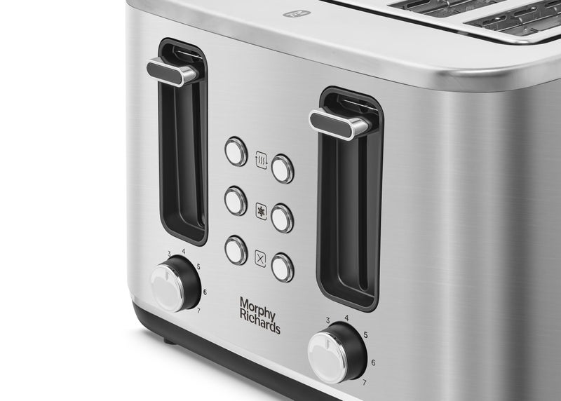 Morphy Richards Motive 4 Slice Toaster, Browning Controls, Reheat, Cancel and Defrost Settings, Bread Lever, Removable Crumb Tray, Electromagnet Cover, 1600W, Brushed Steel, 242800 - Image 4