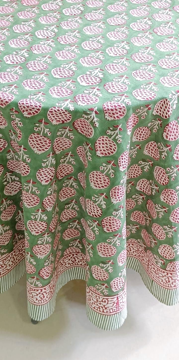 Atosii Roma Green 100% Cotton Round Tablecloth  Handblock Print Floral Table Cloth For Kitchen Dining Linen I Parties  Weddings  Outdoors  Spring Summer Decor I 72"" Inches Round - Image 3