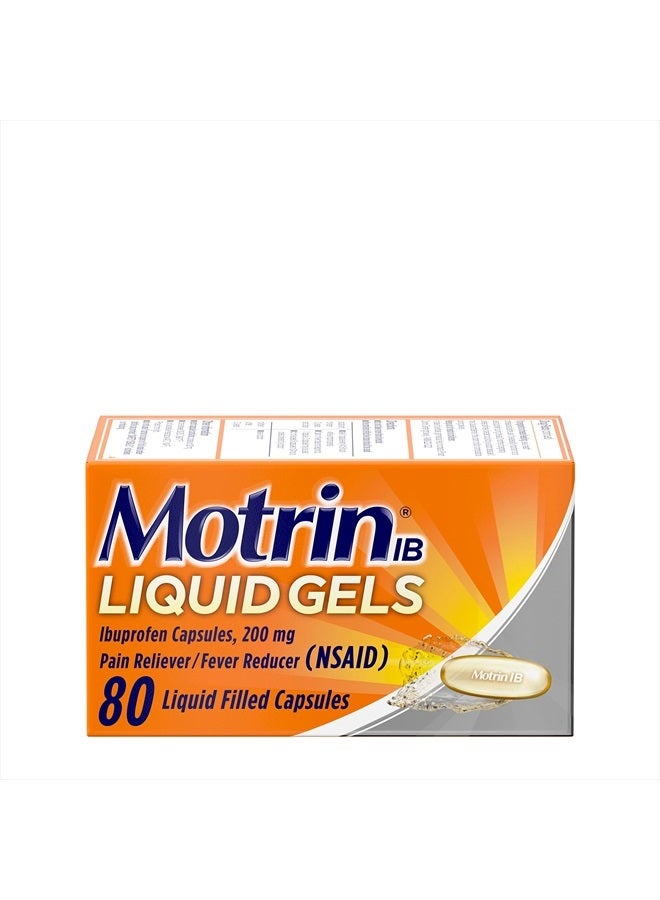Motrin IB Liquid Gels, Ibuprofen 200 mg, Pain Reliever & Fever Reducer Minor Arthritis Pain, Muscular Aches, Headache, Menstrual Cramps & Backache, NSAID, 80 Ct - Image 1